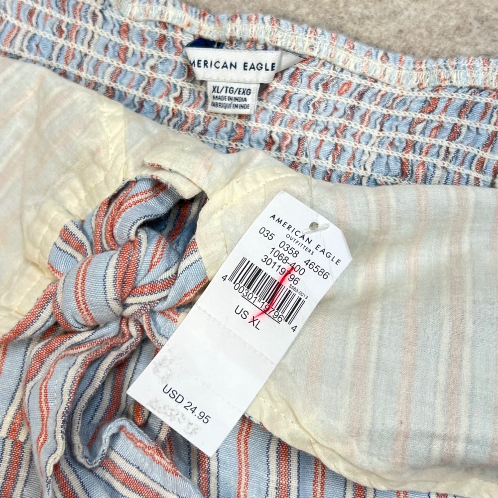 American Eagle Striped Tie Front Peplum Cami Crop Top Blue Orange XL NWT - Picture 3 of 6